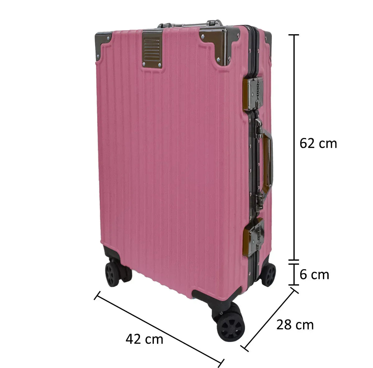 Troler, bagaj de cala, Naimeed D5399M, Premium Voyage, 4 roti duble 360 grade, ABS, inchidere cifru, Roz, 42x28x68cm