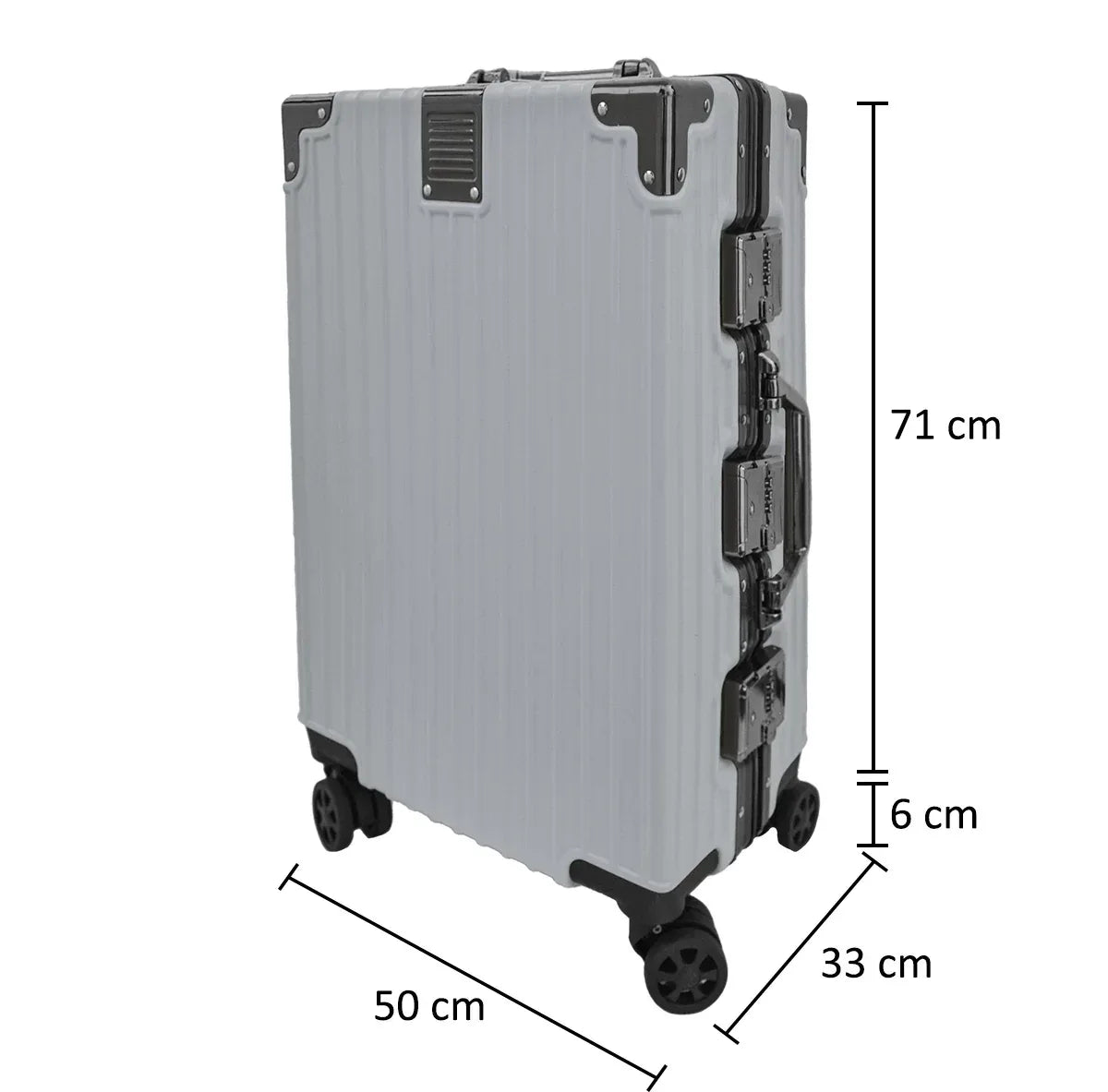 Troler, bagaj de cala, Naimeed D5400L, Premium Voyage, 4 roti duble 360 grade, ABS, inchidere cifru, Argintiu, 50x33x77cm