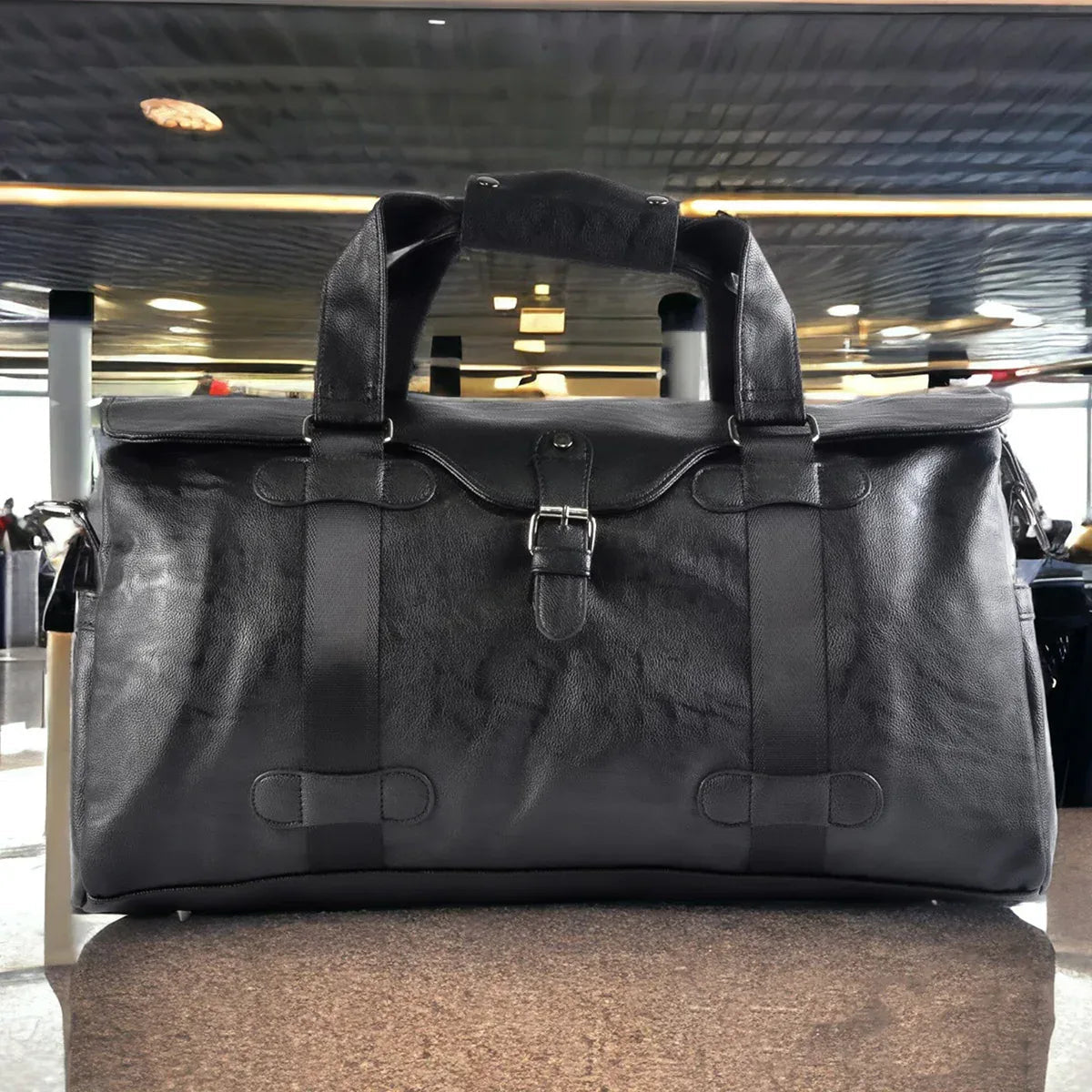 Geanta voiaj, pentru avion, piele ecologica, Naimeed D5415, Companion, Negru, 48x20x23cm