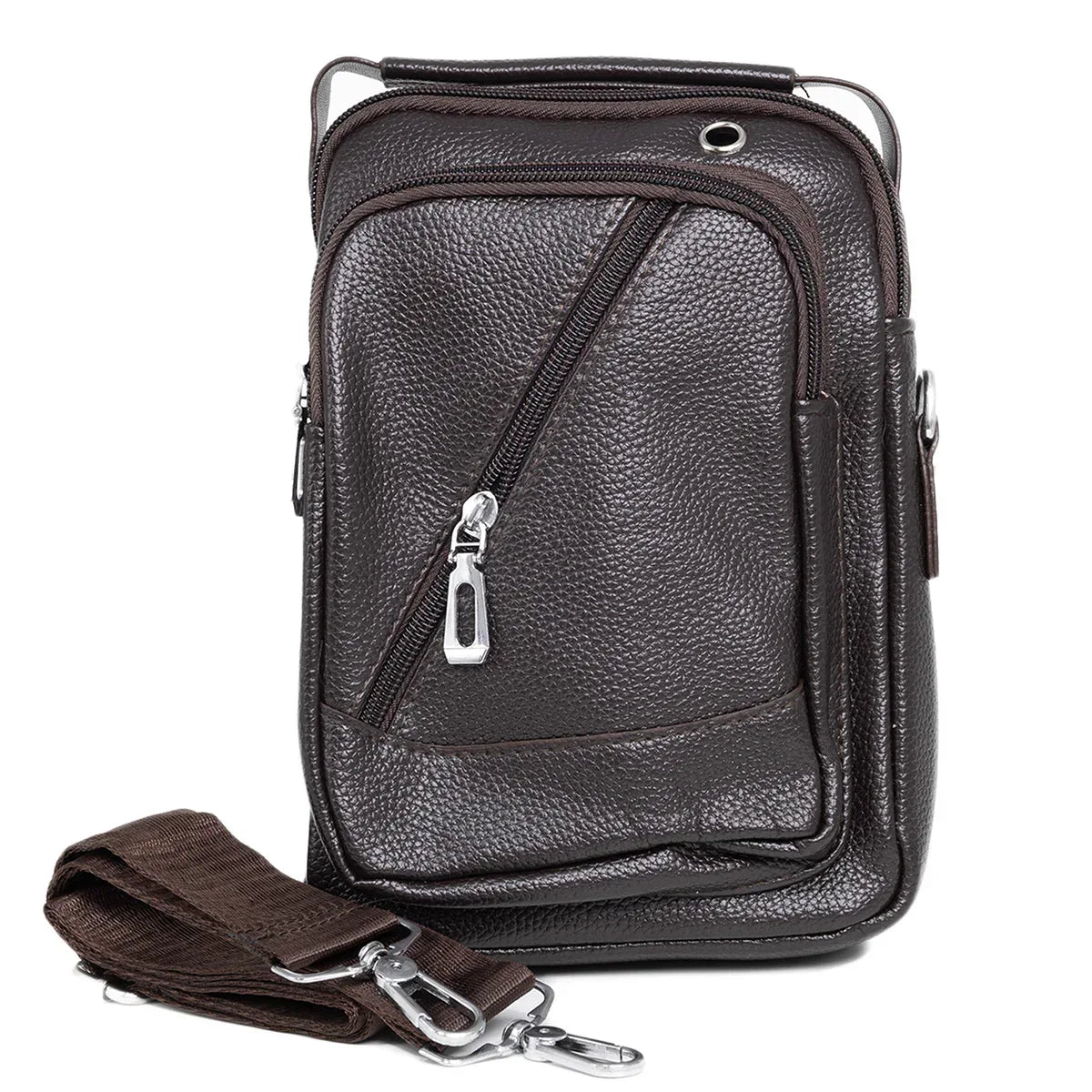 Borseta barbati, de umar, piele ecologica, Naimeed D5433, Companion, Maro inchis, 17x8x23cm