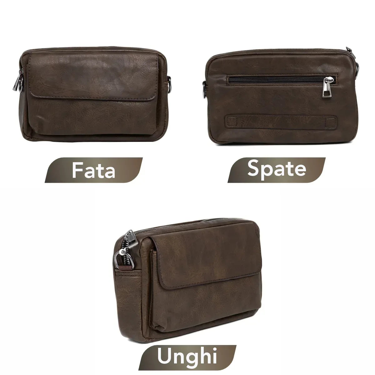 Borseta barbati, de umar, piele ecologica, Naimeed D5444, Companion, Maro inchis, 15x6x23cm