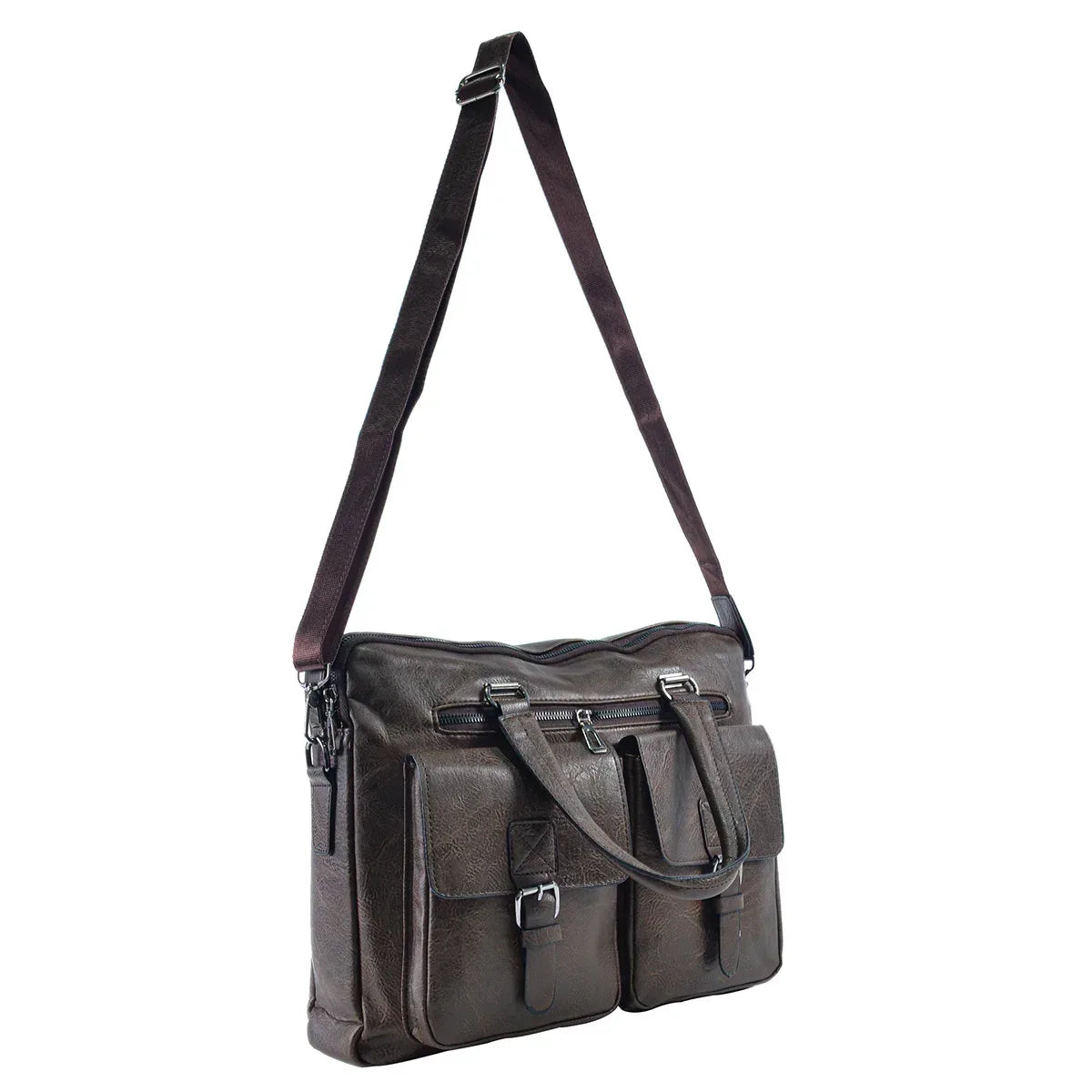 Servieta barbati, piele ecologica, Naimeed D5454, Companion, Maro inchis, 39x7x30cm