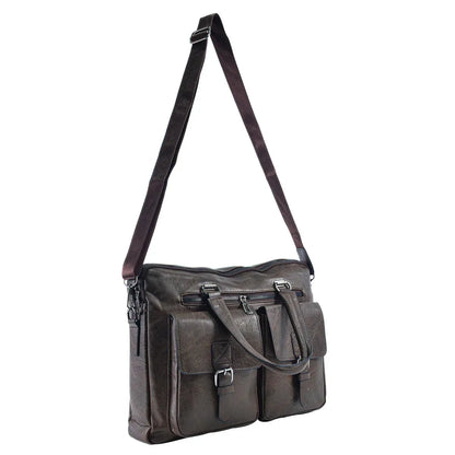 Servieta barbati, piele ecologica, Naimeed D5454, Companion, Maro inchis, 39x7x30cm