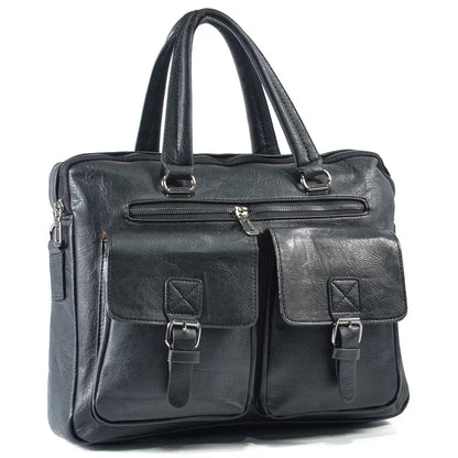 Servieta barbati, piele ecologica, Naimeed D5453, Companion, Negru, 39x7x30cm
