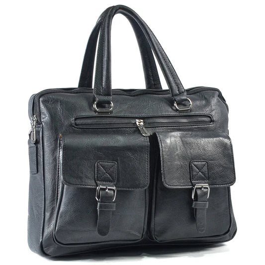 Servieta barbati, piele ecologica, Naimeed D5453, Companion, Negru, 39x7x30cm