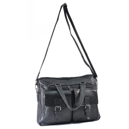Servieta barbati, piele ecologica, Naimeed D5453, Companion, Negru, 39x7x30cm