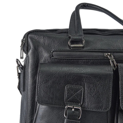 Servieta barbati, piele ecologica, Naimeed D5453, Companion, Negru, 39x7x30cm