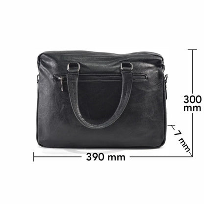 Servieta barbati, piele ecologica, Naimeed D5453, Companion, Negru, 39x7x30cm