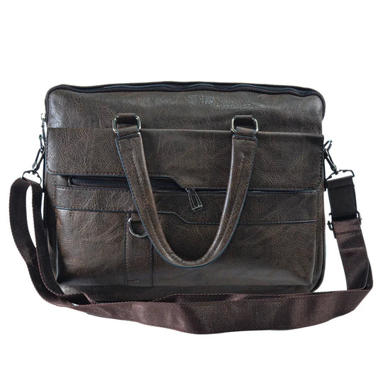 Servieta barbati, piele ecologica, Naimeed D5449, Companion, Maro inchis, 39x7x30cm