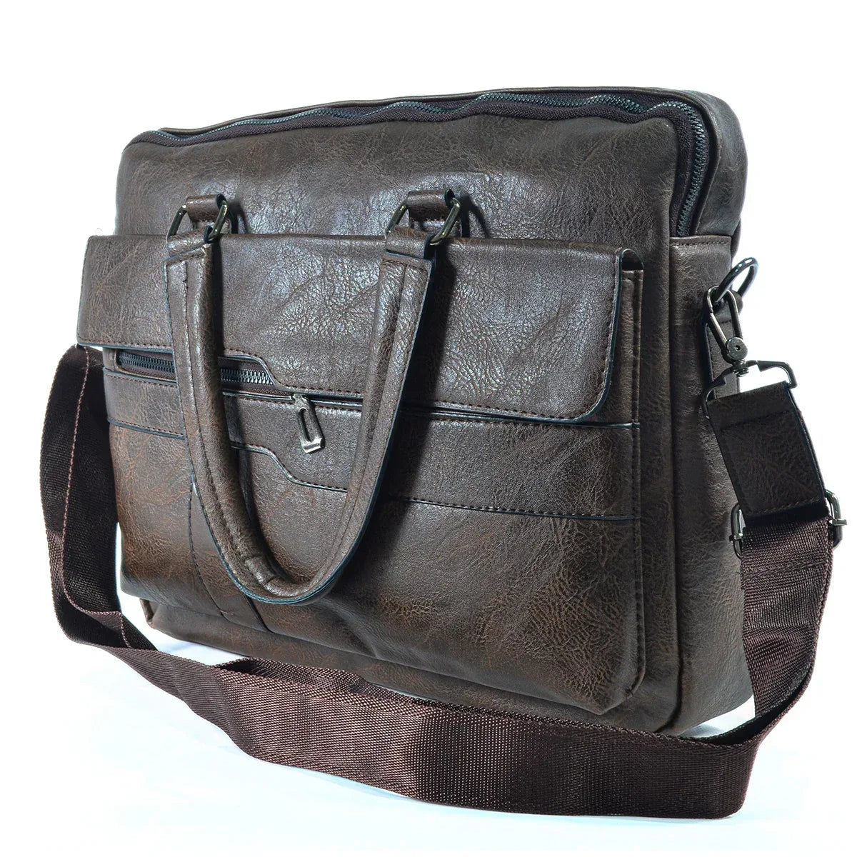 Servieta barbati, piele ecologica, Naimeed D5449, Companion, Maro inchis, 39x7x30cm