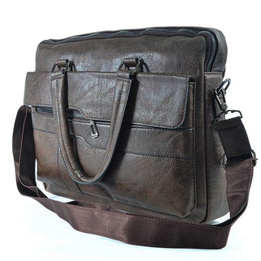 Servieta barbati, piele ecologica, Naimeed D5449, Companion, Maro inchis, 39x7x30cm