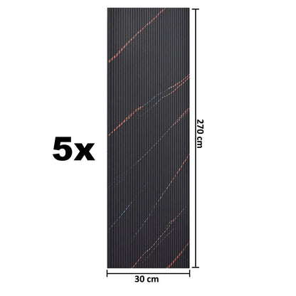 Set 5 panouri decorative, riflaj, polimer rigid, Naimeed D5464, 270x30x0.5cm, Negru