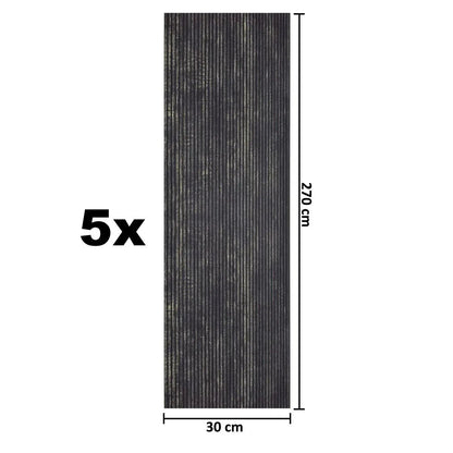 Set 5 panouri decorative, riflaj, polimer rigid, Naimeed D5468, 270x30x0.5cm, Negru