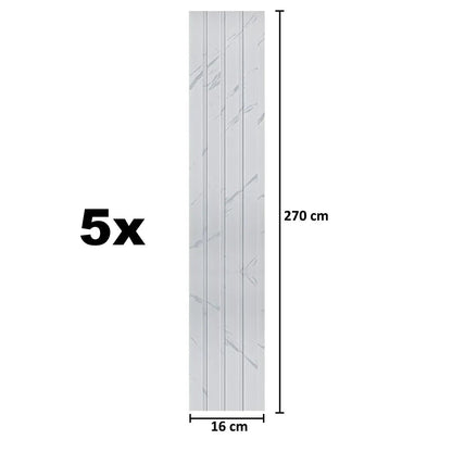 Set 5 panouri decorative, riflaj, polimer rigid, Naimeed D5471, 270x16x1cm, Alb