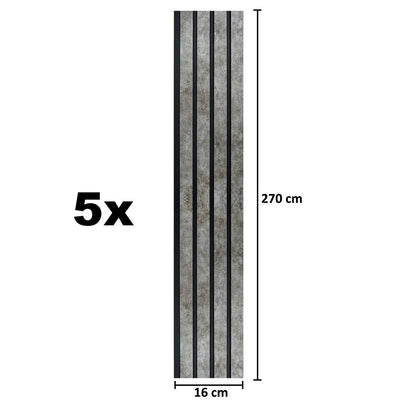 Set 5 panouri decorative, riflaj, polimer rigid, Naimeed D5472, 270x16x1cm, Gri