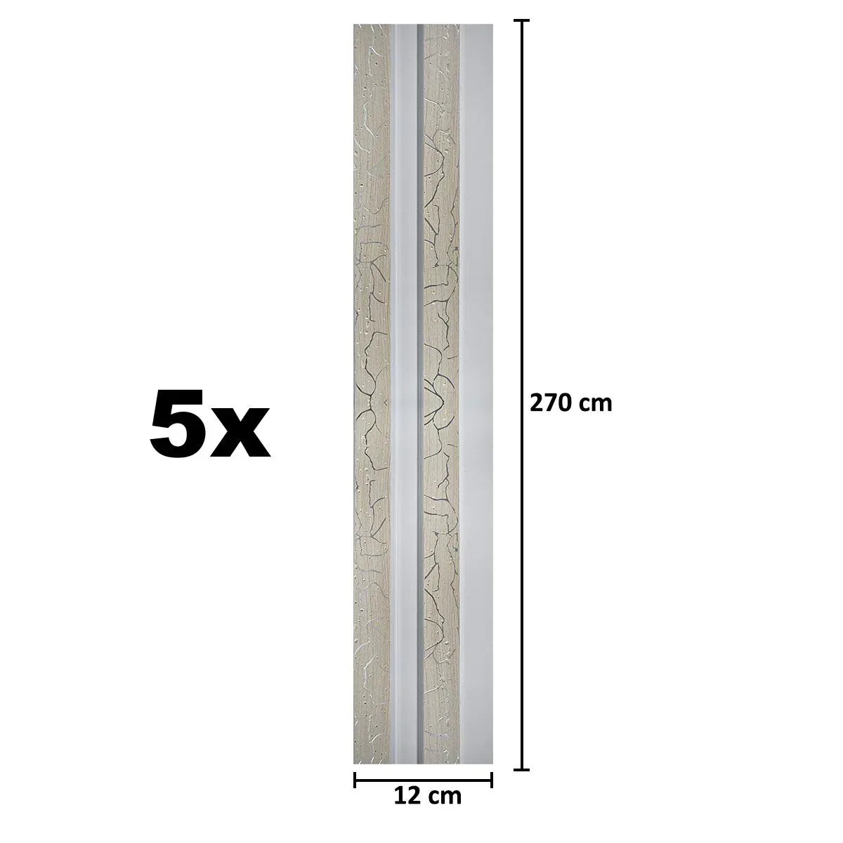 Set 5 panouri decorative, riflaj, polimer rigid, Naimeed D5474, 270x12x2cm, Alb