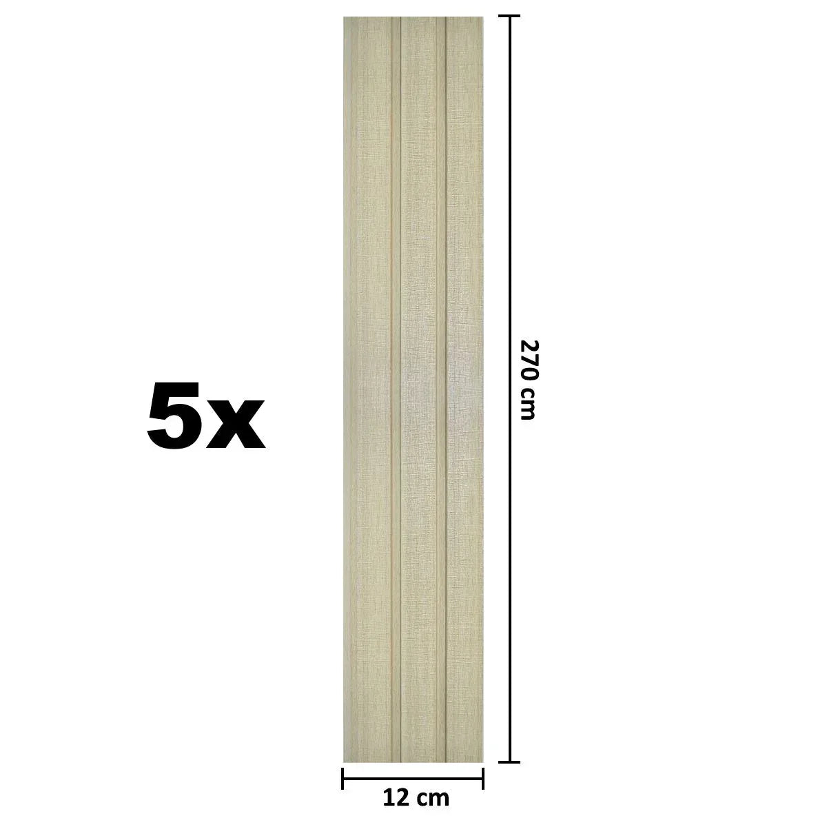 Set 5 panouri decorative, riflaj, polimer rigid, Naimeed D5482, 270x12x1cm, Crem deschis