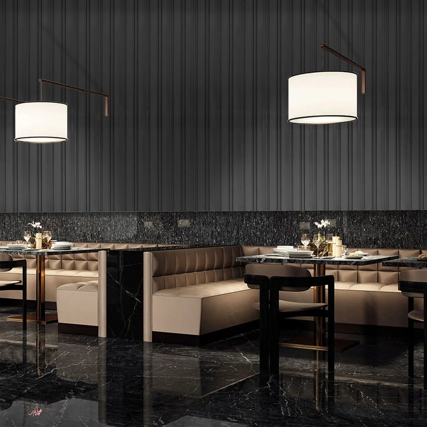 Set 5 panouri decorative, riflaj, polimer rigid, Naimeed D5490, 270x12x1cm, Negru