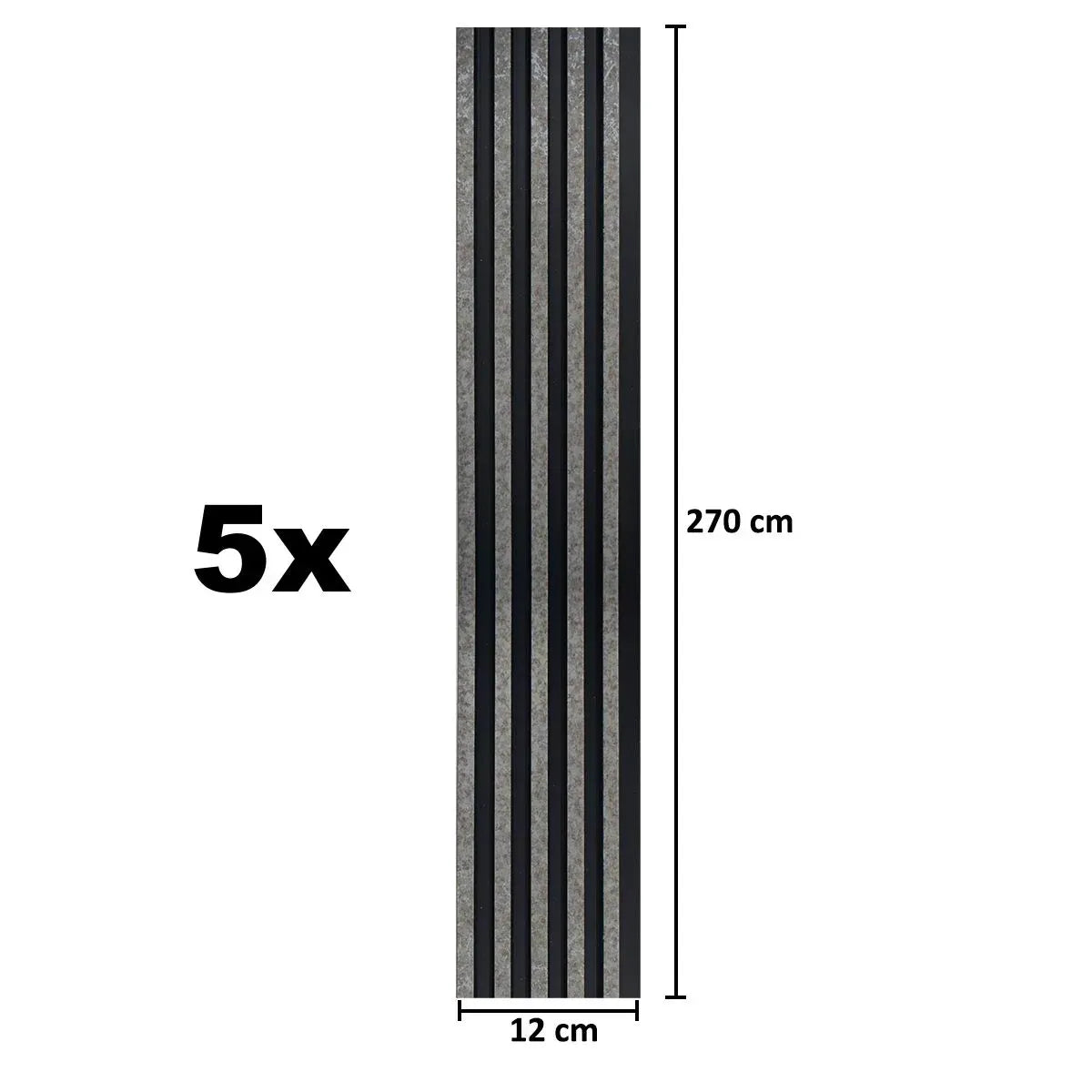 Set 5 panouri decorative, riflaj, polimer rigid, Naimeed D5494, 270x12x1cm, Negru/Gri
