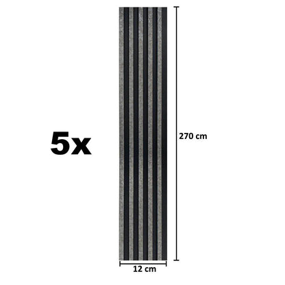 Set 5 panouri decorative, riflaj, polimer rigid, Naimeed D5494, 270x12x1cm, Negru/Gri
