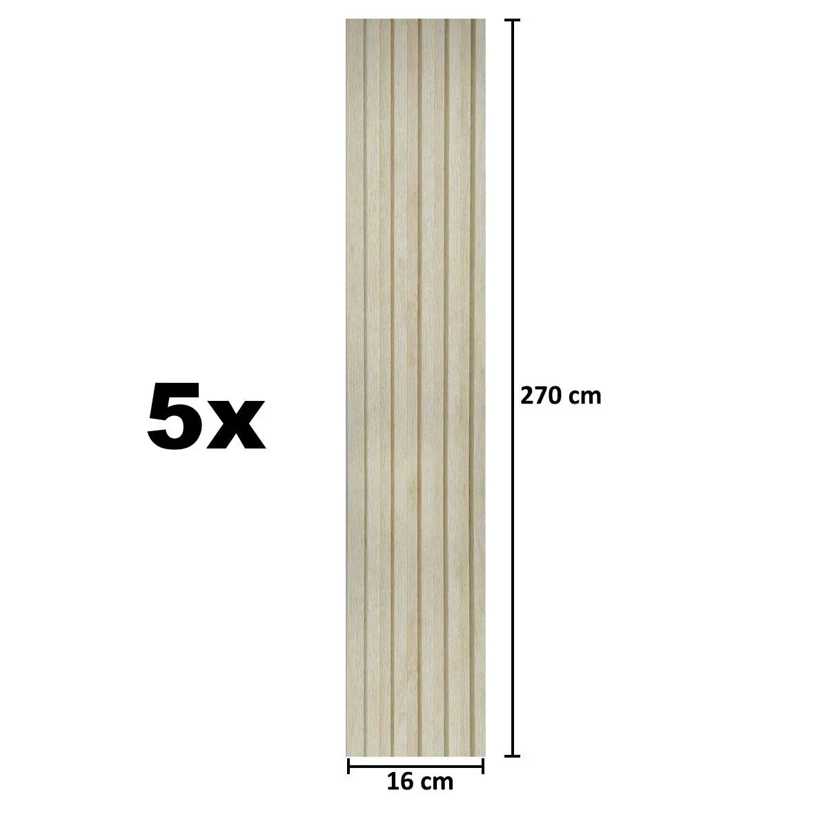 Set 5 panouri decorative, riflaj, polimer rigid, Naimeed D5496, 270x12x1cm, Crem