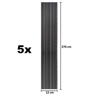 Set 5 panouri decorative, riflaj, polimer rigid, Naimeed D5497, 270x12x1cm, Negru