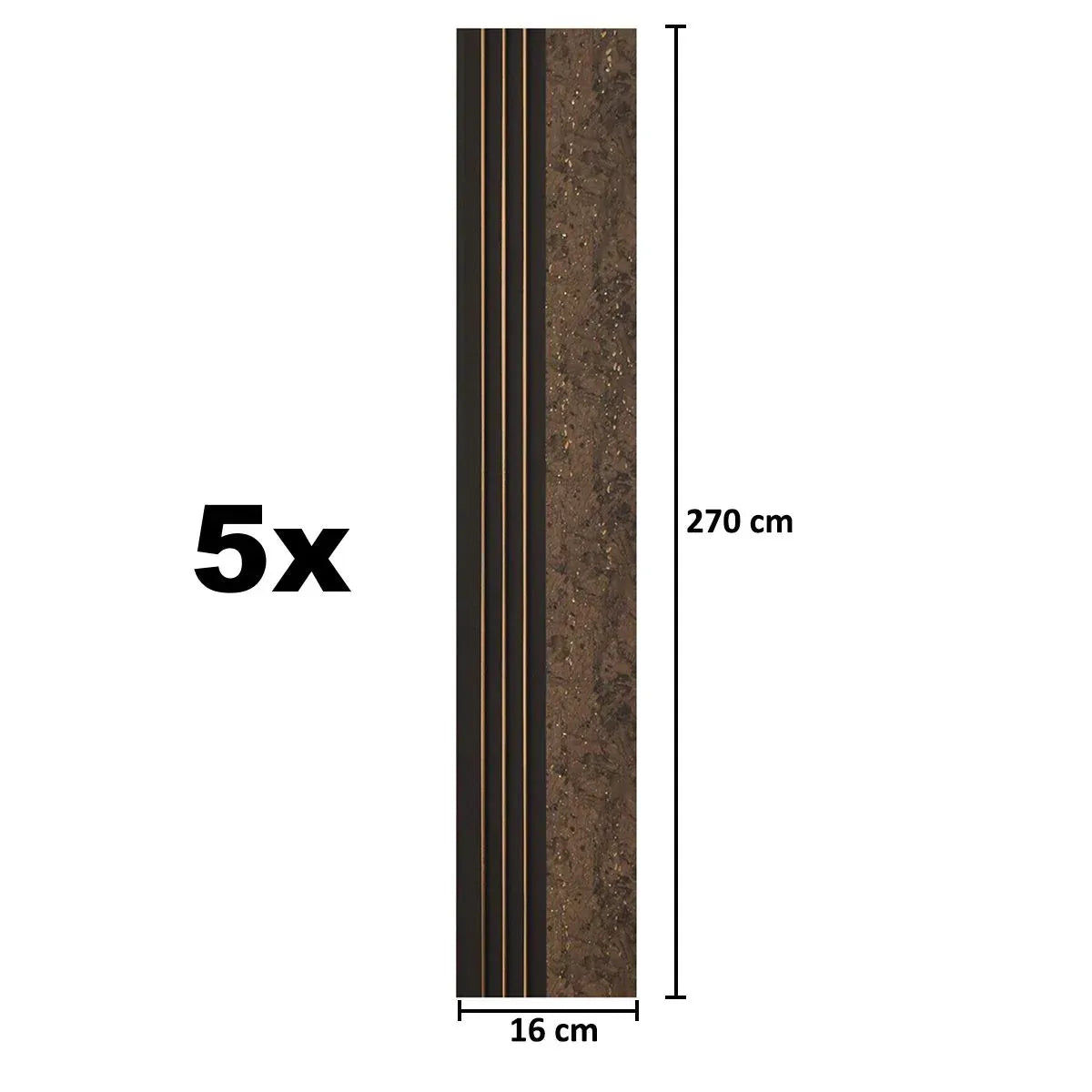 Set 5 panouri decorative, riflaj, polimer rigid, Naimeed D5502, 270x16x1cm, Maro