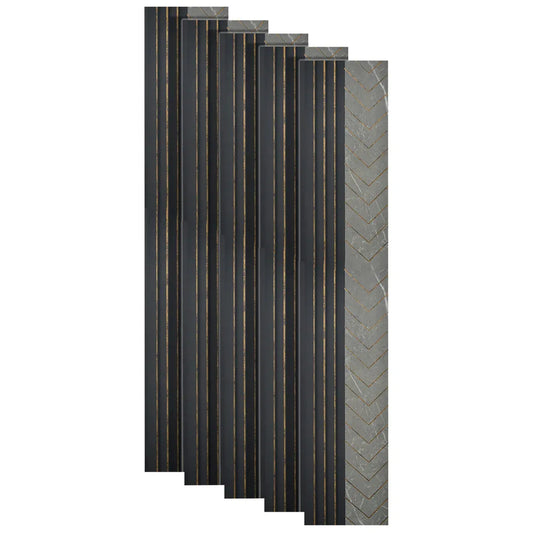 Set 5 panouri decorative, riflaj, polimer rigid, Naimeed D5503, 270x16x1cm, Gri