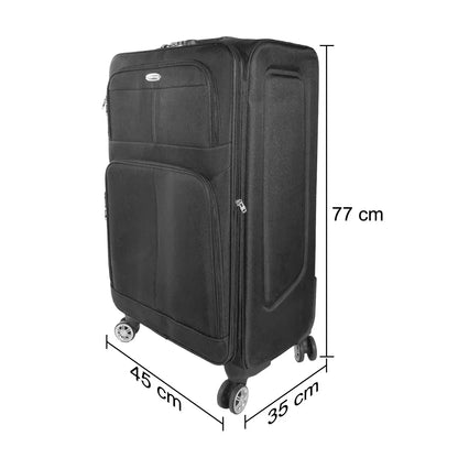 Set 3 trolere voiaj, Naimeed D5592, 4 roti duble 360 grade, material textil, inchidere cifru, Negru