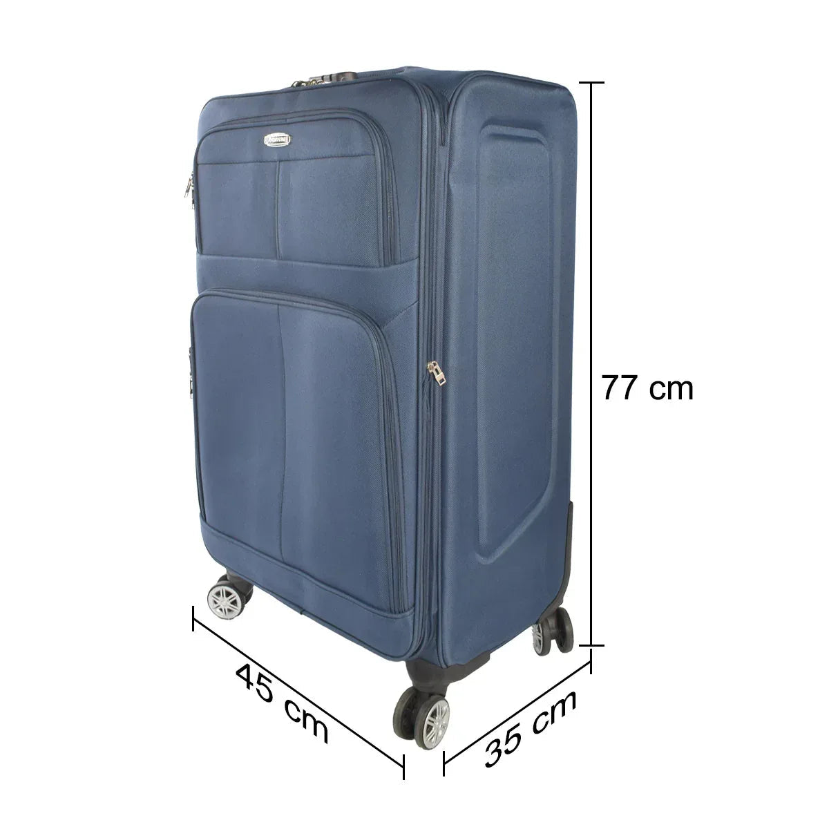 Set 3 trolere voiaj, Naimeed D5593, 4 roti duble 360 grade, material textil, inchidere cifru, Albastru
