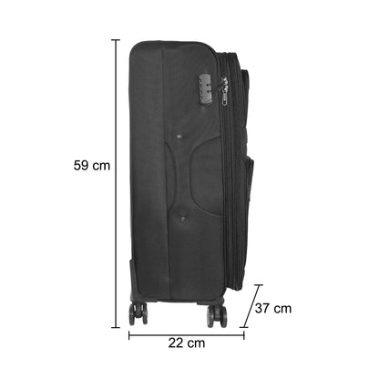 Troler voiaj, Naimeed D5595S, 4 roti duble 360 grade, material textil, inchidere cifru, Negru, 37x22x59cm
