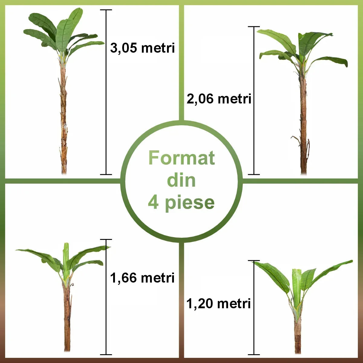 Copac artificial, Banan Musa fara ghiveci, Naimeed D5649, 305x120 cm, Verde