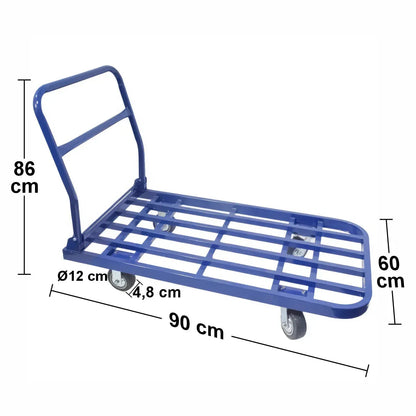 Carucior pliabil, platforma transport marfa, Naimeed D5654, roti silentioase, 90x60x86cm, 300kg, Albastru