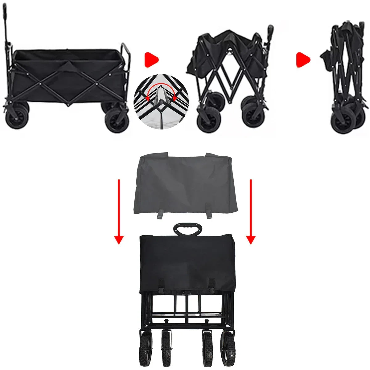 Carucior pliabil de gradina, Naimeed D5660, cadru metalic, maner extensibil, roti silentioase, 87x50x75cm, 80kg, Negru