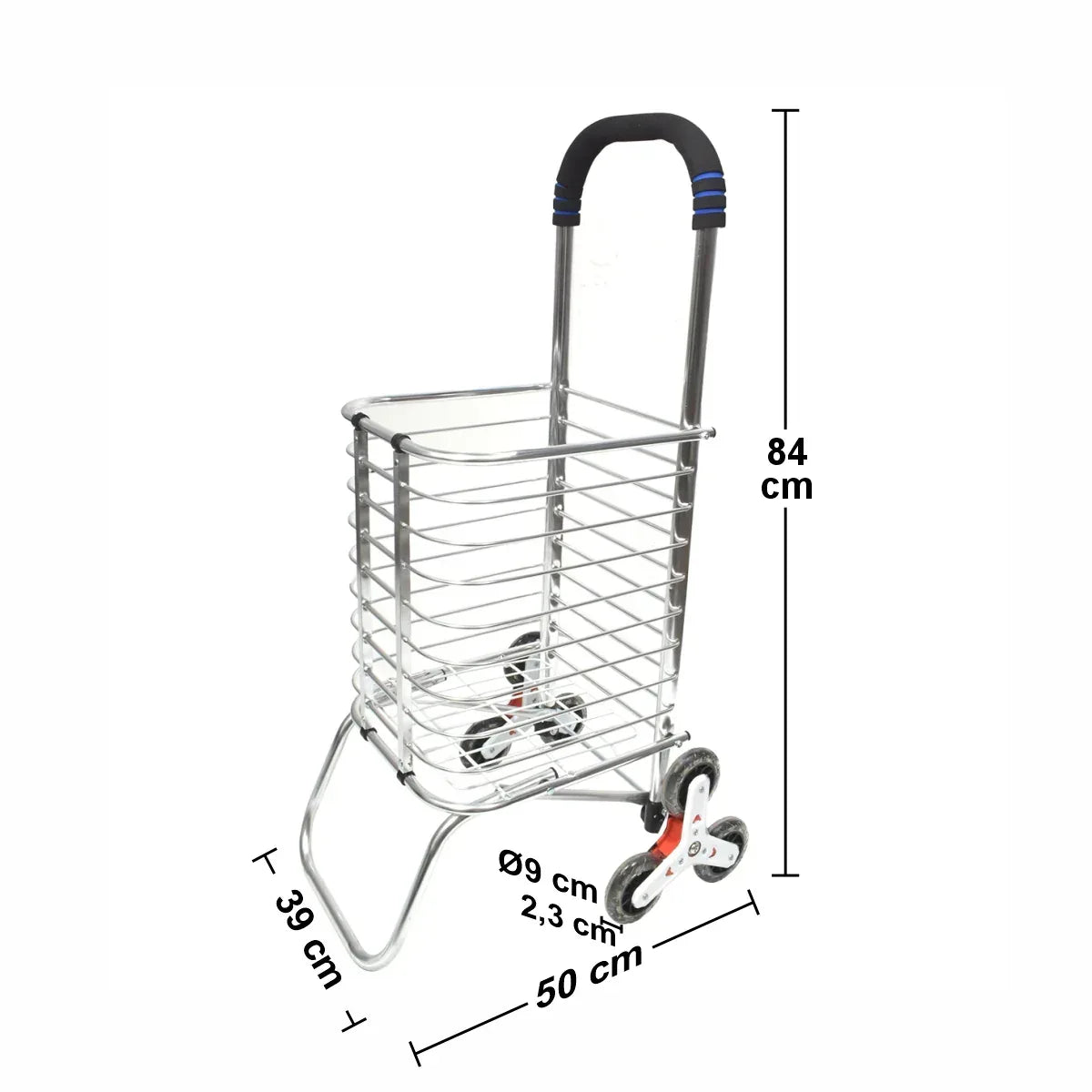 Carucior de piata pliabil, din aluminiu, Naimeed D5663, 6 roti, 30 L, 50x39x91 cm, 20kg, Argintiu