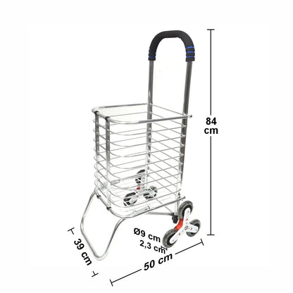 Carucior de piata pliabil, din aluminiu, Naimeed D5663, 6 roti, 30 L, 50x39x91 cm, 20kg, Argintiu
