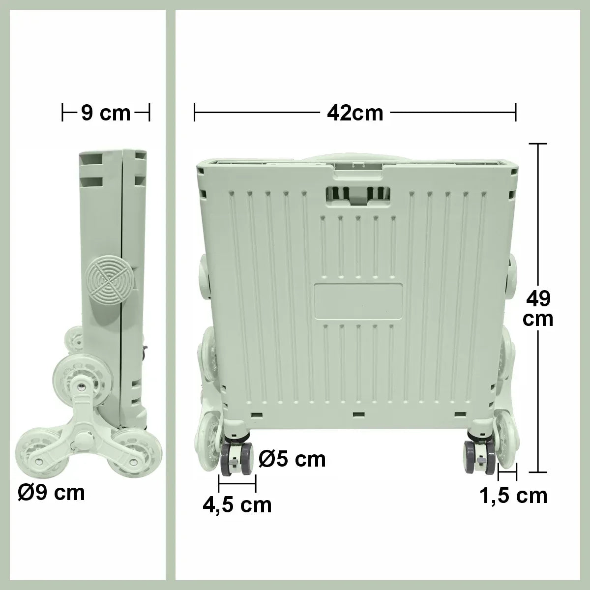 Carucior pliabil, Naimeed D5673, 8 roti, sistem blocare si rulare lina, maner extensibil, capac retractabil, 45 L, 30kg, 43x40x48cm, Turcoaz