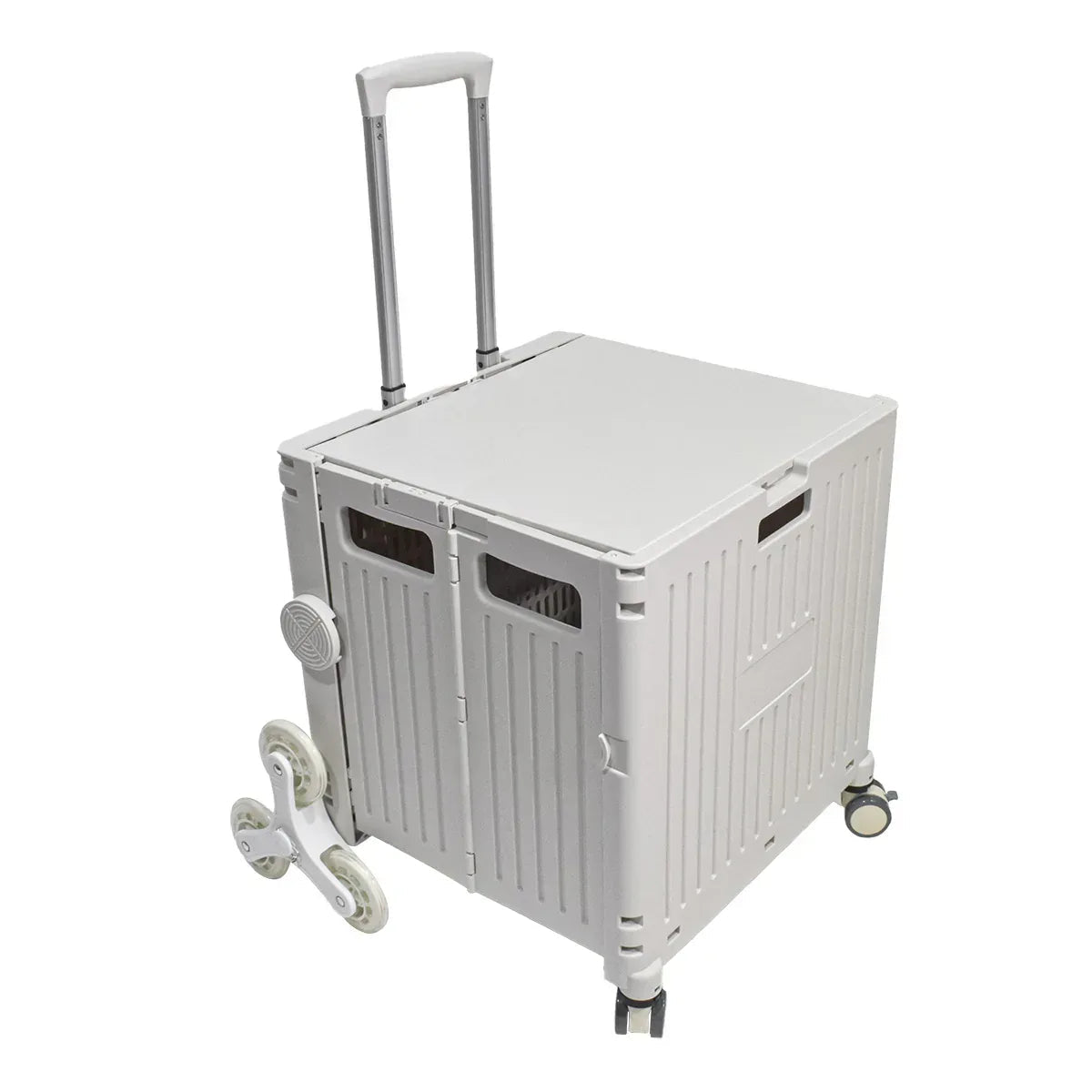 Carucior pliabil, Naimeed D5674, 8 roti, sistem blocare si rulare lina, maner extensibil, capac retractabil, 45L, 30kg, 43x40x48cm, Alb
