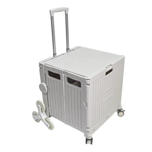 Carucior pliabil, Naimeed D5674, 8 roti, sistem blocare si rulare lina, maner extensibil, capac retractabil, 45L, 30kg, 43x40x48cm, Alb