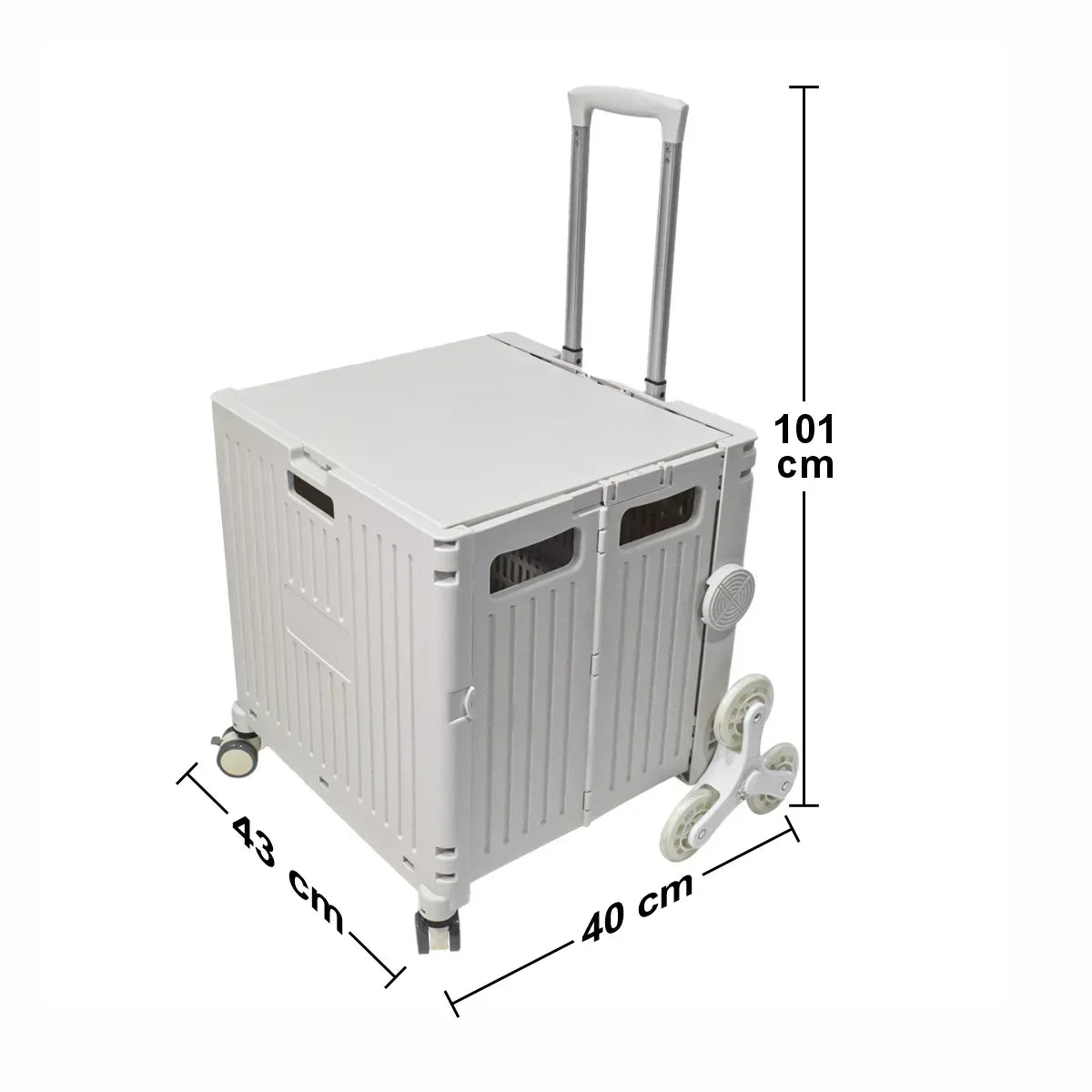 Carucior pliabil, Naimeed D5674, 8 roti, sistem blocare si rulare lina, maner extensibil, capac retractabil, 45L, 30kg, 43x40x48cm, Alb