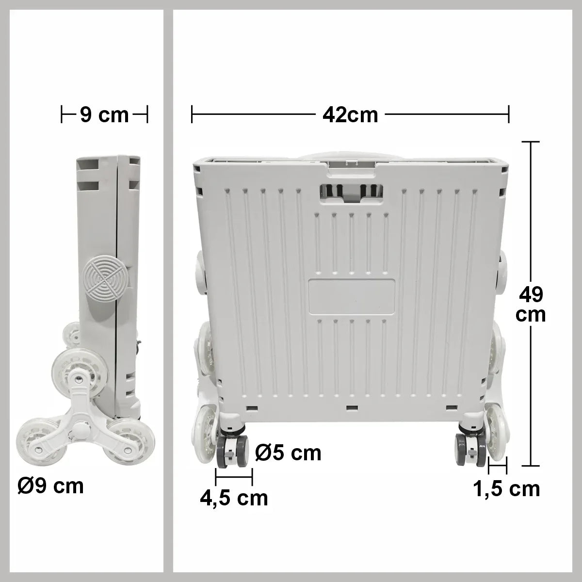 Carucior pliabil, Naimeed D5674, 8 roti, sistem blocare si rulare lina, maner extensibil, capac retractabil, 45L, 30kg, 43x40x48cm, Alb