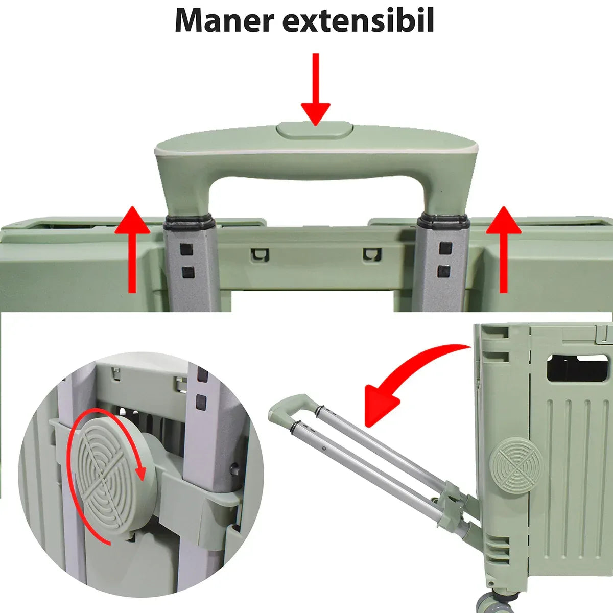 Carucior pliabil, Naimeed D5675, sistem blocare, maner extensibil, capac retractabil, 30 L, 39x35x48cm, Turcoaz