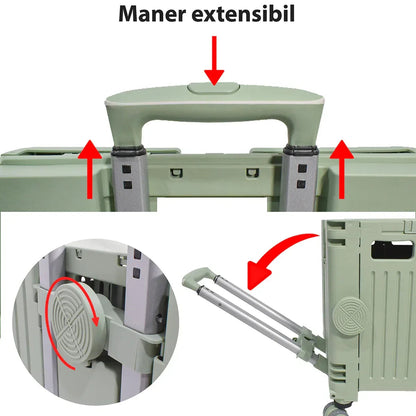 Carucior pliabil, Naimeed D5675, sistem blocare, maner extensibil, capac retractabil, 30 L, 39x35x48cm, Turcoaz