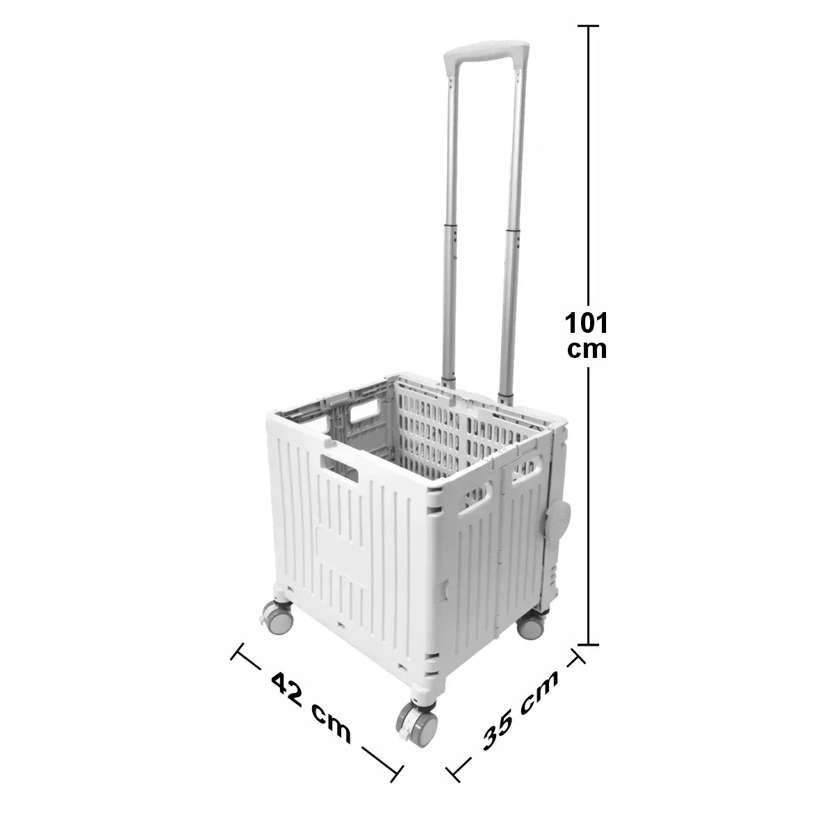 Carucior pliabil, Naimeed D5676, sistem blocare, maner extensibil, capac retractabil, 30 L, 30kg, 39x35x48cm, Alb