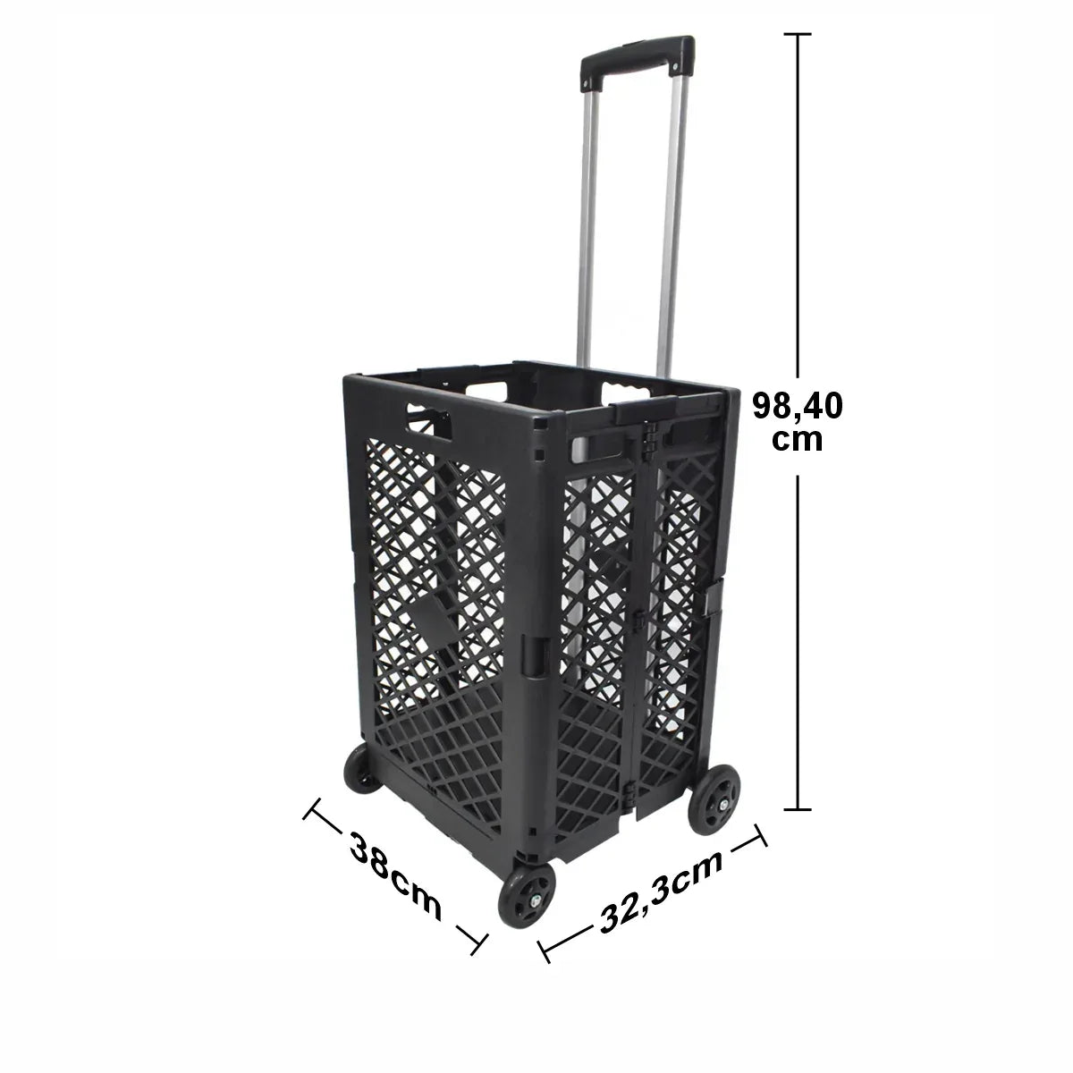 Carucior de cumparaturi pliabil, Naimeed D5678, maner extensibil, 45L, 25kg, 98x38x32cm, Negru