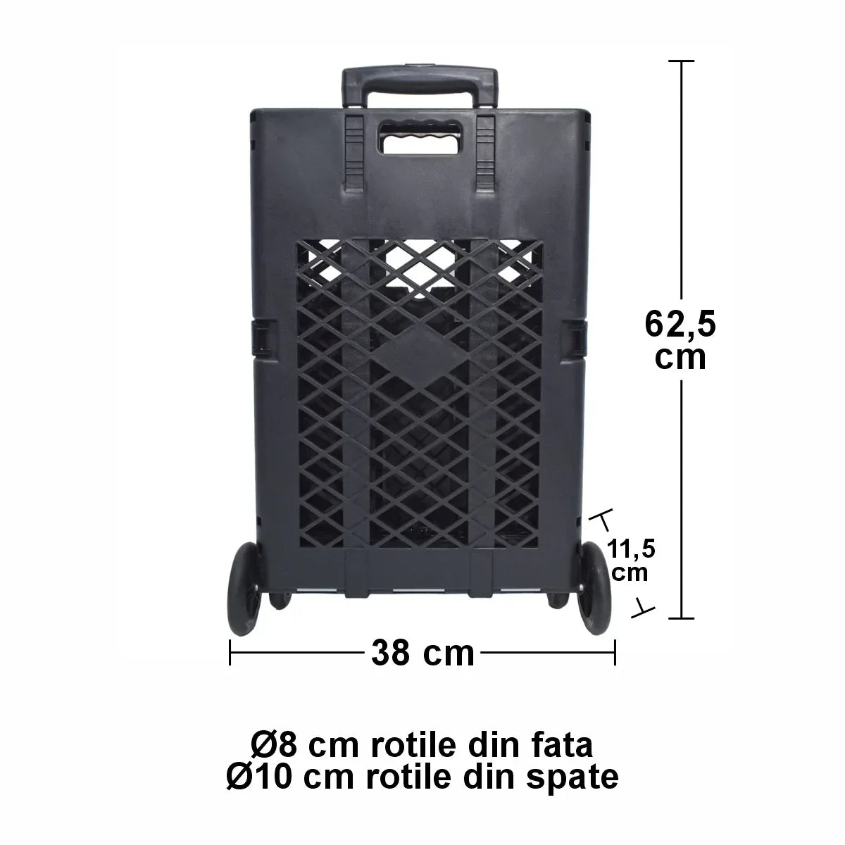 Carucior de cumparaturi pliabil, Naimeed D5678, maner extensibil, 45L, 25kg, 98x38x32cm, Negru