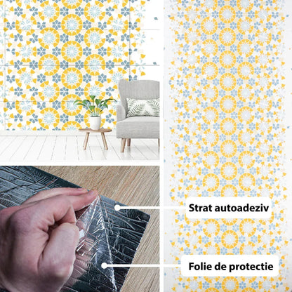 Rola panou autoadeziv, Naimeed D5706, design modern, 2mm grosime, 60x300cm, Galben/Albastru