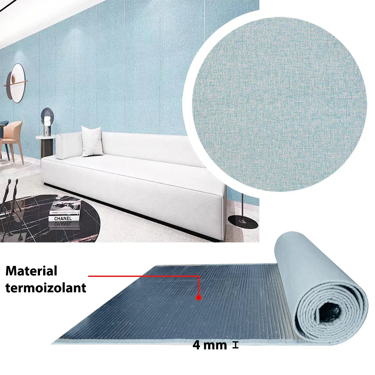 Rola tapet autoadeziv, panzat, 4mm grosime, Naimeed D5729, design elegant, termoizolant, 65x280cm, Albastru