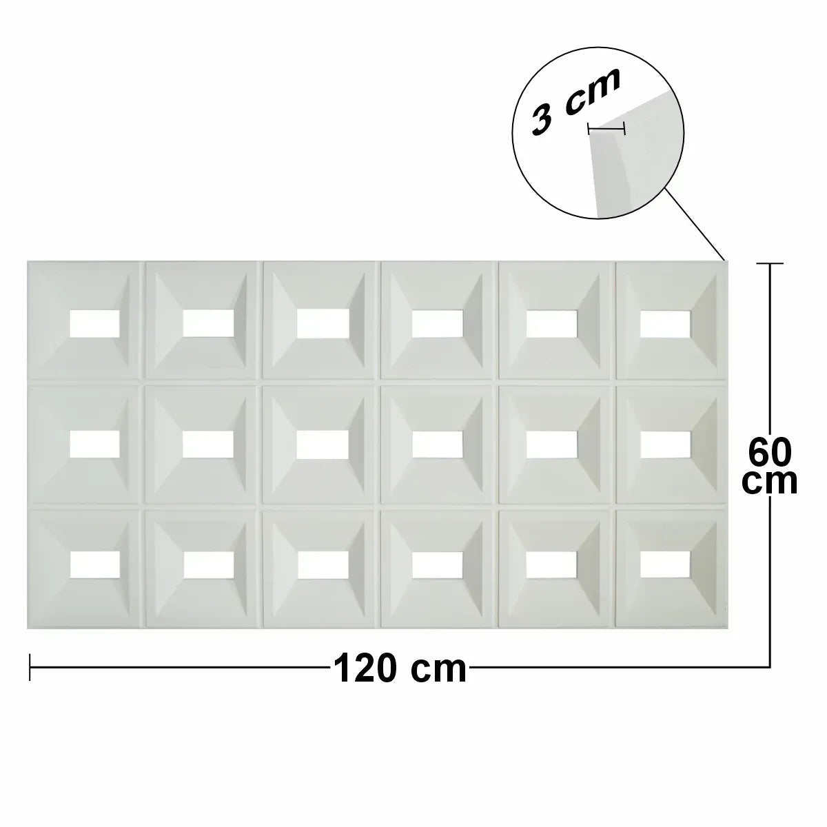 Set 4 x Panou Decorativ 3D, Naimeed D5767, ultrausor, design elegant, PU, 120 x 60 x 3 cm, Alb
