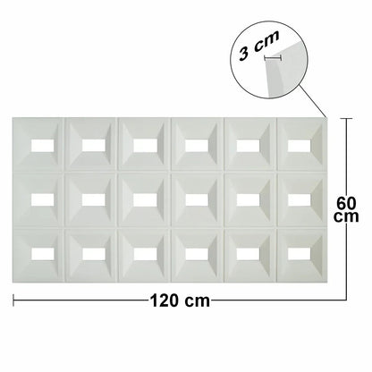 Set 8 x Panou Decorativ 3D, Naimeed D5767, ultrausor, design elegant, PU, 120 x 60 x 3 cm, Alb
